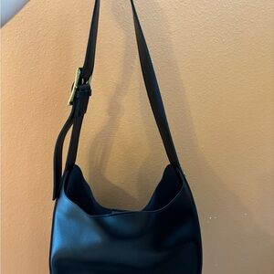 Sleek Black Shoulder Bag with Gold Buckle